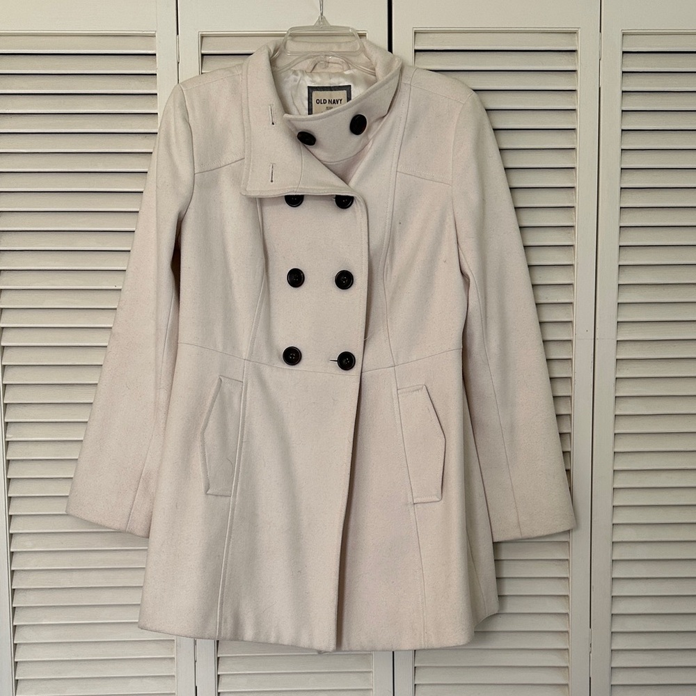Old Navy Women's Cream Colored Wool Blend Peacoat